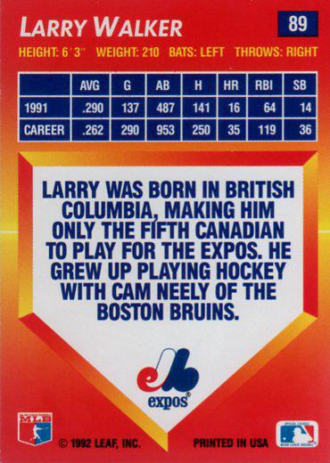 Larry Walker  baseball card collectible - Main Image 2