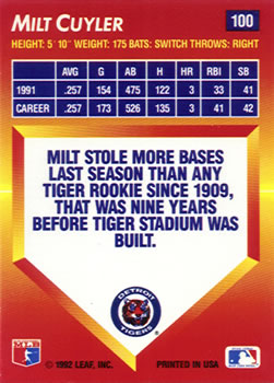 Milt Cuyler  baseball card collectible - Main Image 2
