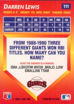 Darren Lewis  baseball card collectible - Main Image 2