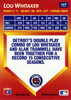 Lou Whitaker  baseball card collectible - Main Image 2