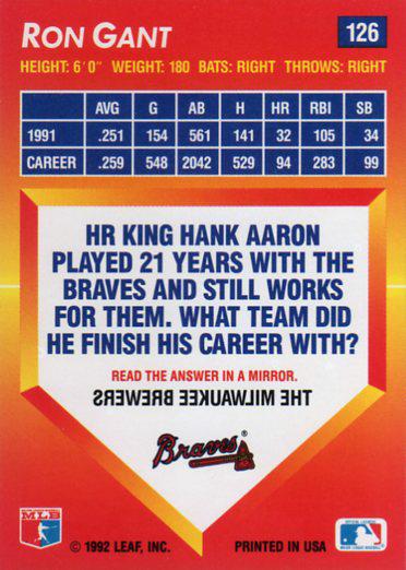Ron Gant  baseball card collectible - Main Image 2