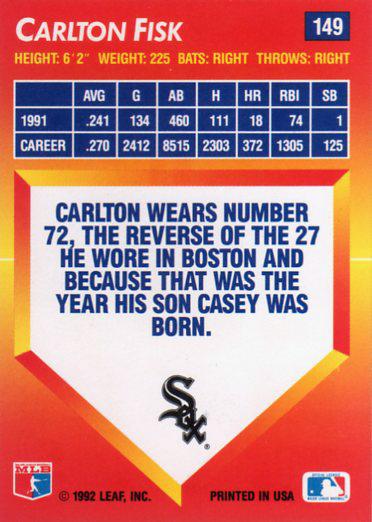 Carlton Fisk  baseball card collectible - Main Image 2