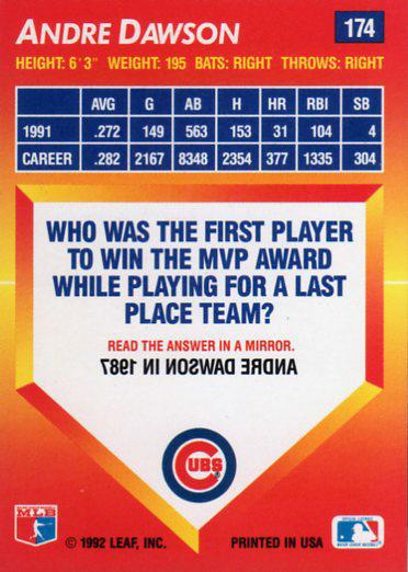 Andre Dawson  baseball card collectible - Main Image 2