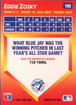 Eddie Zosky  baseball card collectible - Main Image 2