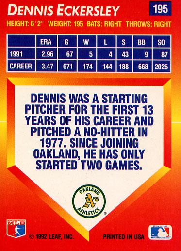 Dennis Eckersley  baseball card collectible - Main Image 2