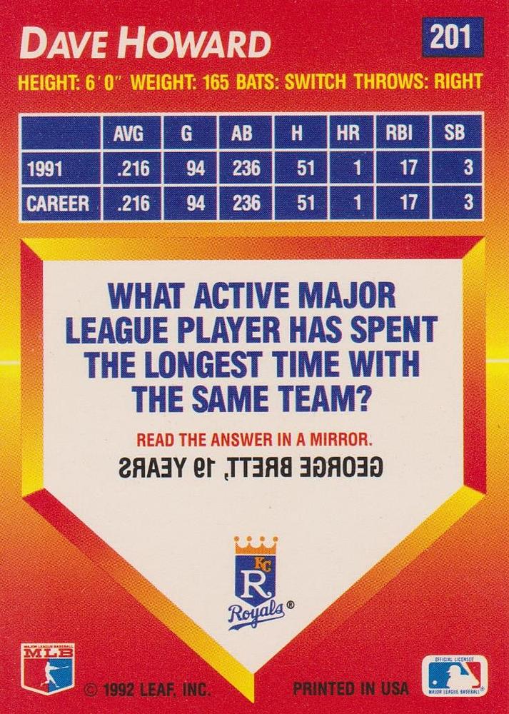 Dave Howard  baseball card collectible - Main Image 2