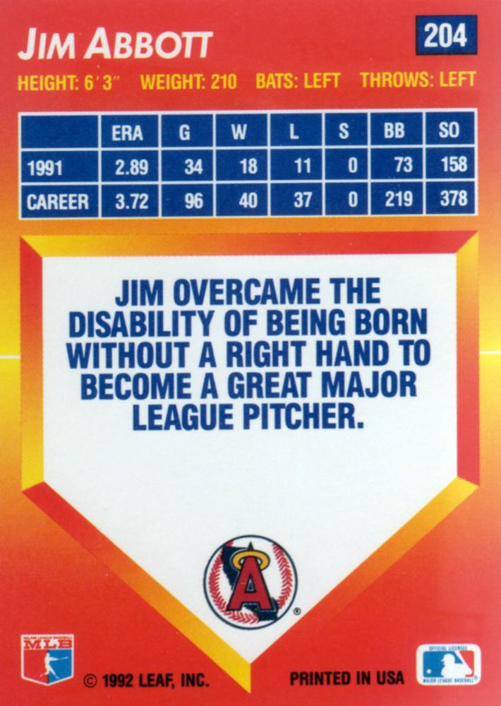 Jim Abbott  baseball card collectible - Main Image 2