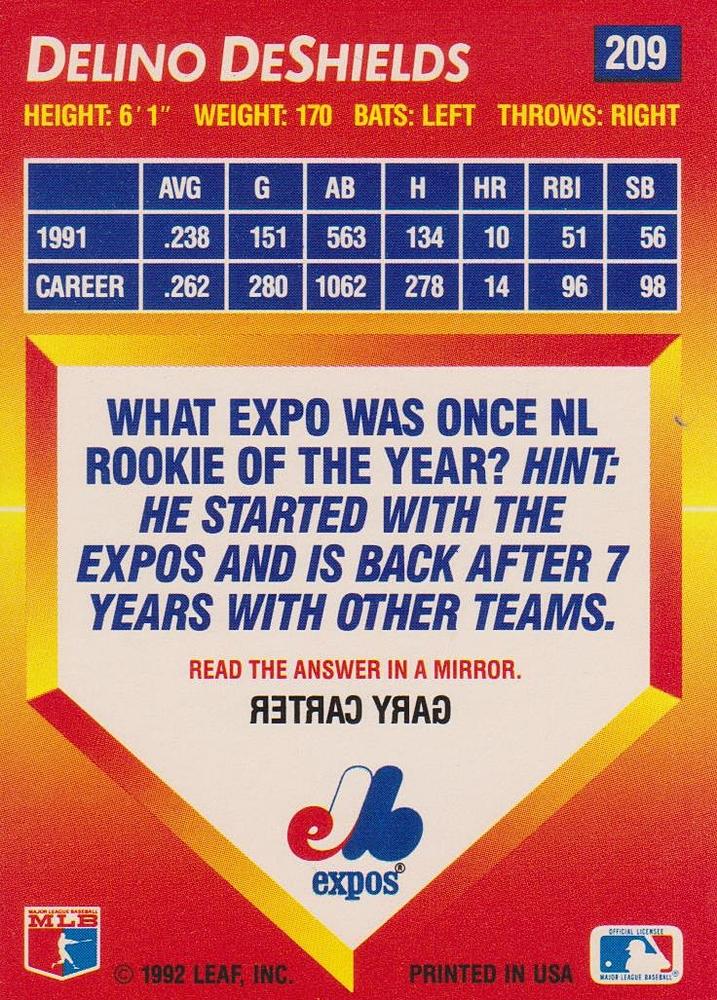 Delino DeShields  baseball card collectible - Main Image 2