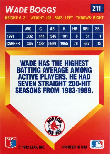 Wade Boggs  baseball card collectible - Main Image 2