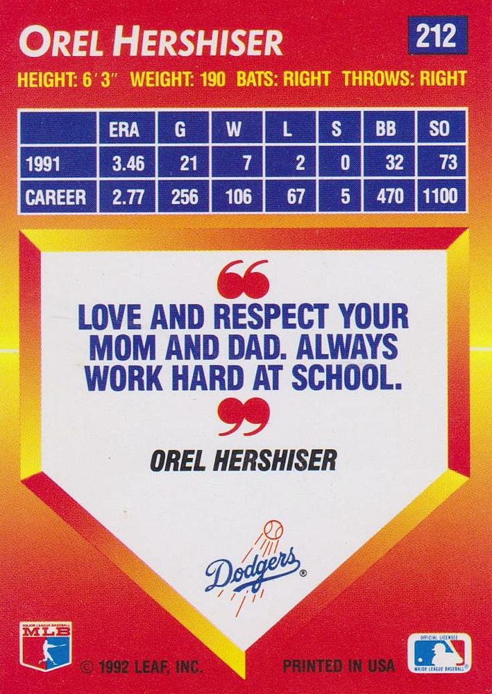 Orel Hershiser  baseball card collectible - Main Image 2