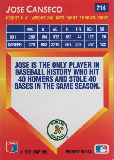 Jose Canseco  baseball card collectible - Main Image 2