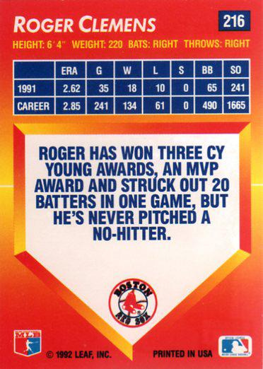 Roger Clemens  baseball card collectible - Main Image 2