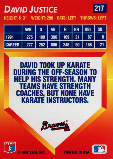 David Justice  baseball card collectible - Main Image 2