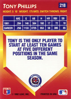 Tony Phillips  baseball card collectible - Main Image 2