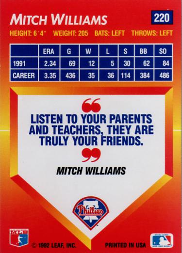 Mitch Williams  baseball card collectible - Main Image 2