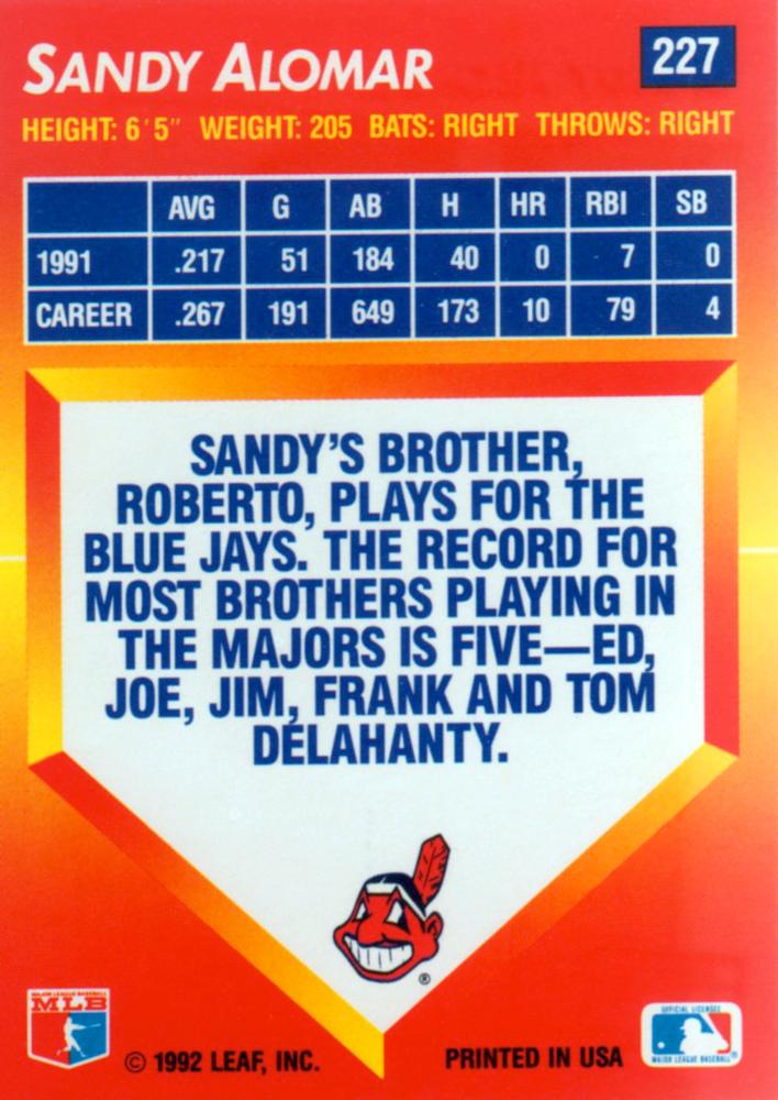 Sandy Alomar  baseball card collectible - Main Image 2