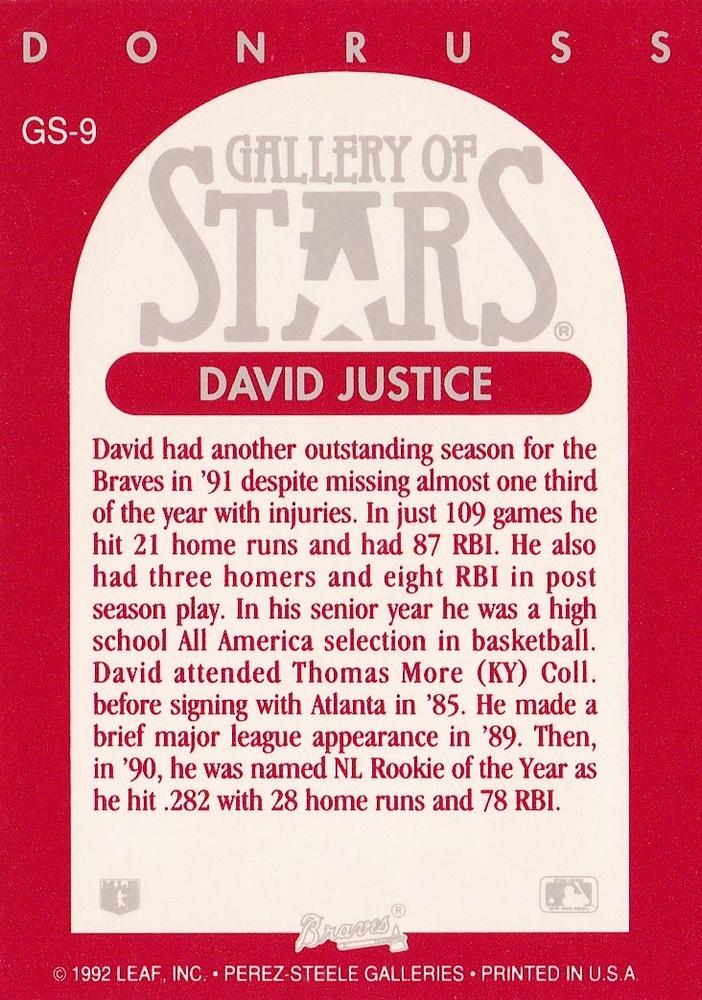 David Justice  baseball card collectible - Main Image 2