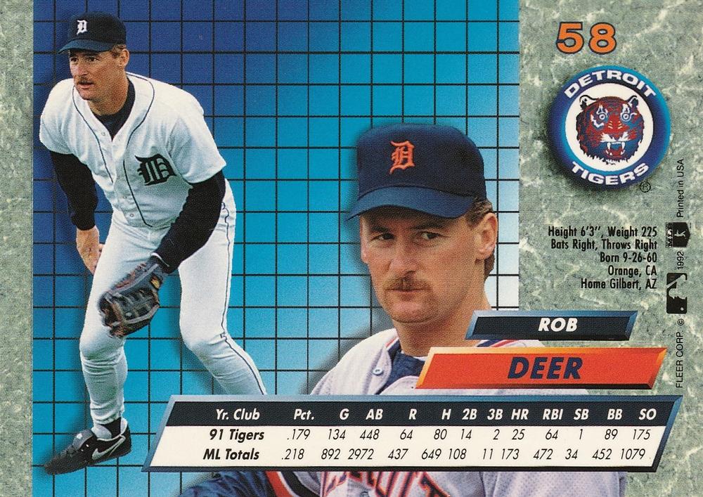 Rob Deer  baseball card collectible - Main Image 2