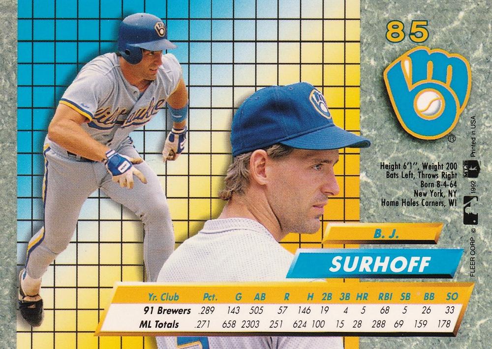 B.J. Surhoff  baseball card collectible - Main Image 2