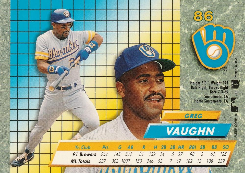 Greg Vaughn  baseball card collectible - Main Image 2