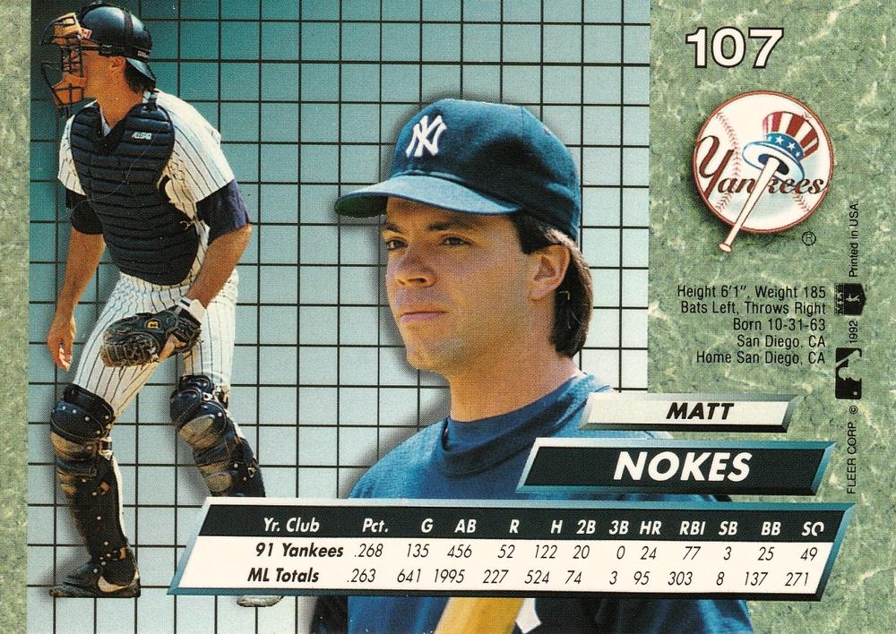 Matt Nokes  baseball card collectible - Main Image 2