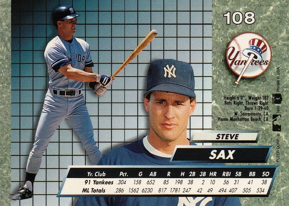 Steve Sax  baseball card collectible - Main Image 2
