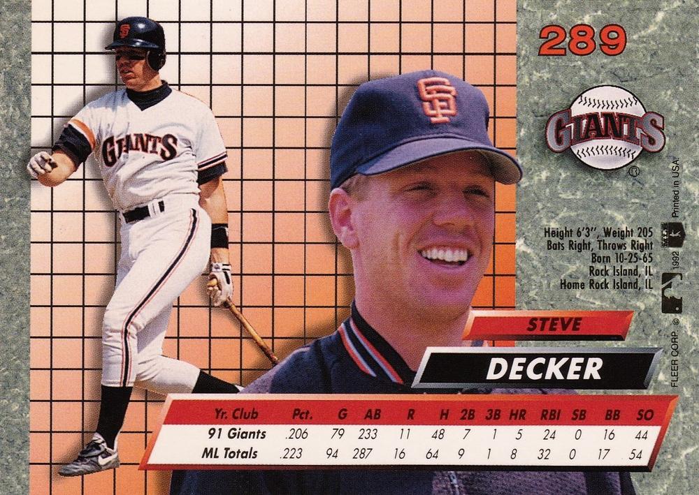 Steve Decker  baseball card collectible - Main Image 2