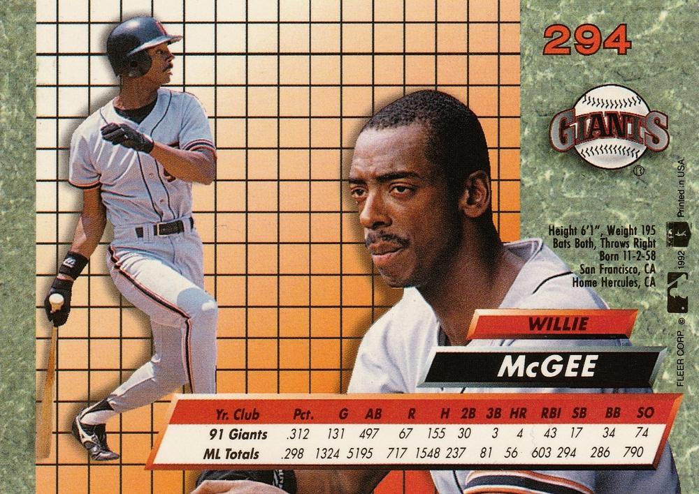Willie McGee  baseball card collectible - Main Image 2