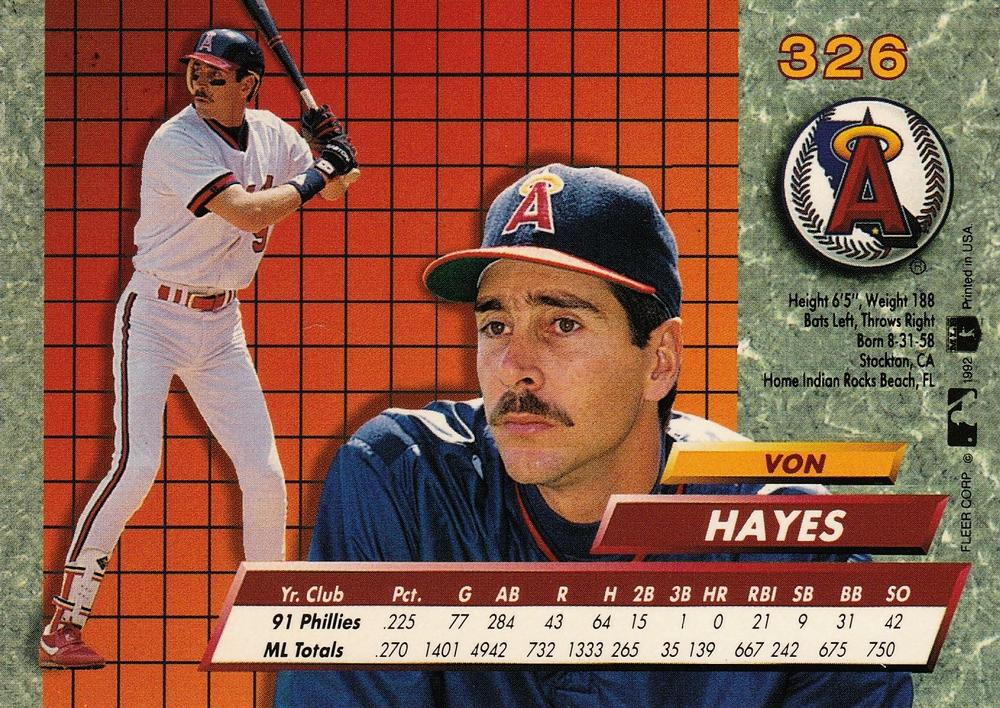 Von Hayes  baseball card collectible - Main Image 2