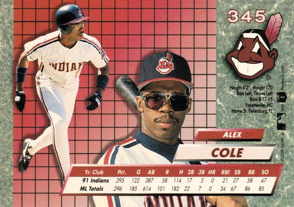 Alex Cole  baseball card collectible - Main Image 2