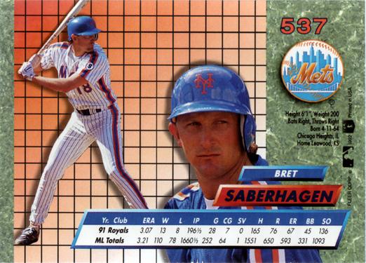 Bret Saberhagen  baseball card collectible - Main Image 2