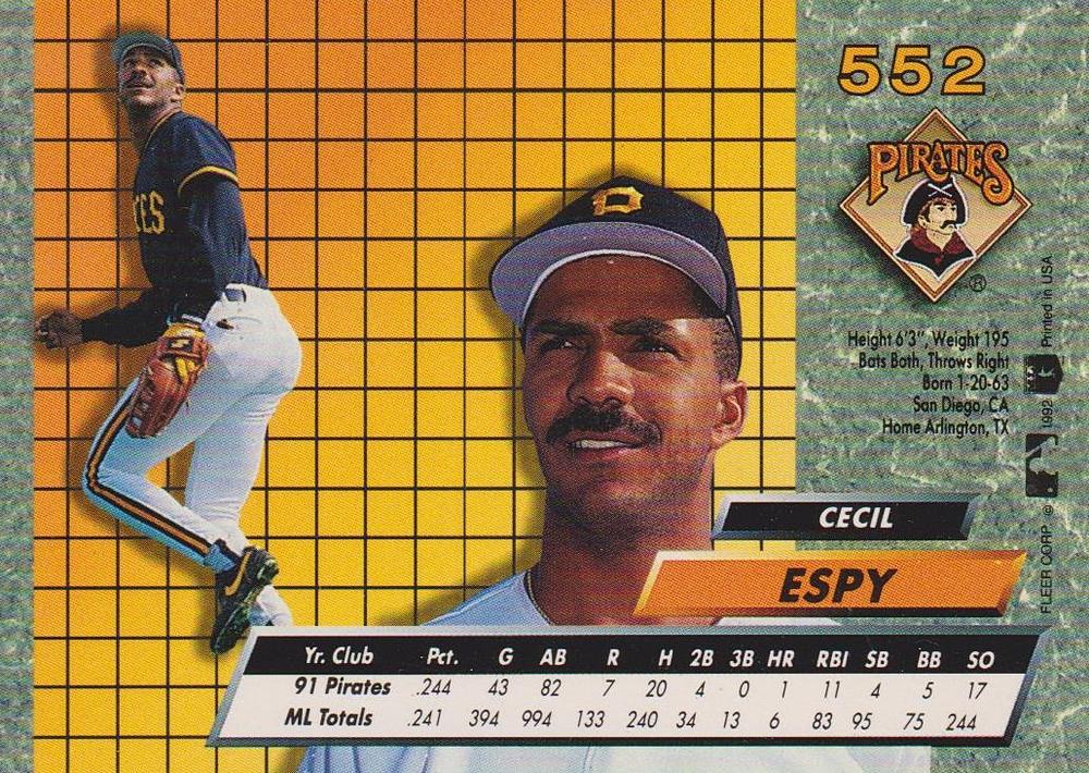 Cecil Espy  baseball card collectible - Main Image 2