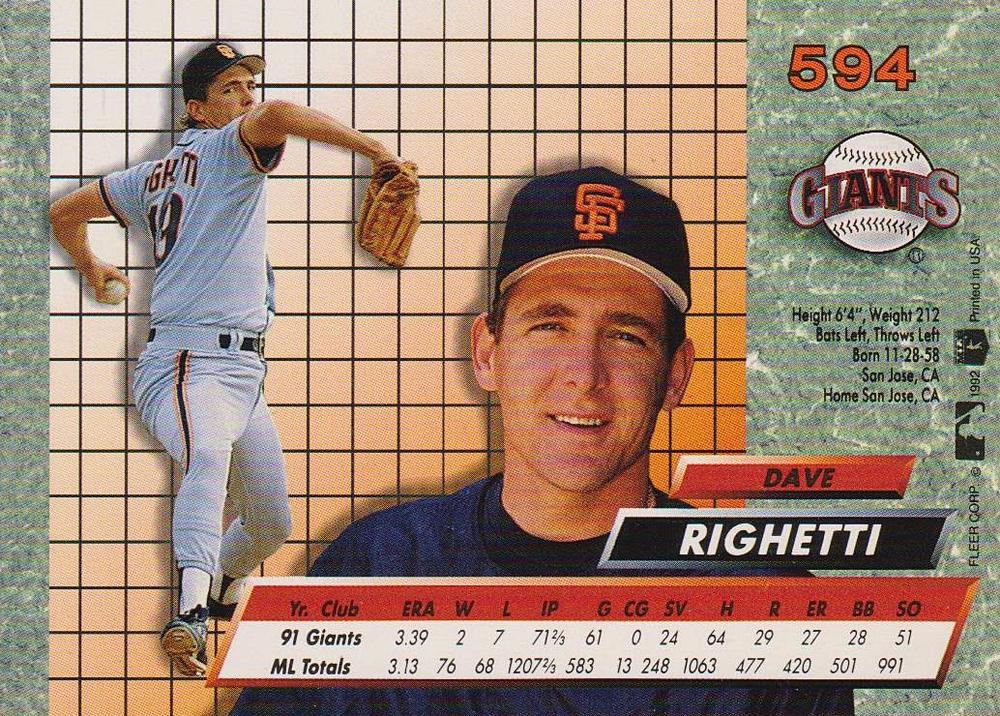 Dave Righetti  baseball card collectible - Main Image 2