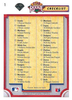 Star Rookie Checklist (Ryan Klesko / Jim Thome)  baseball card collectible - Main Image 2