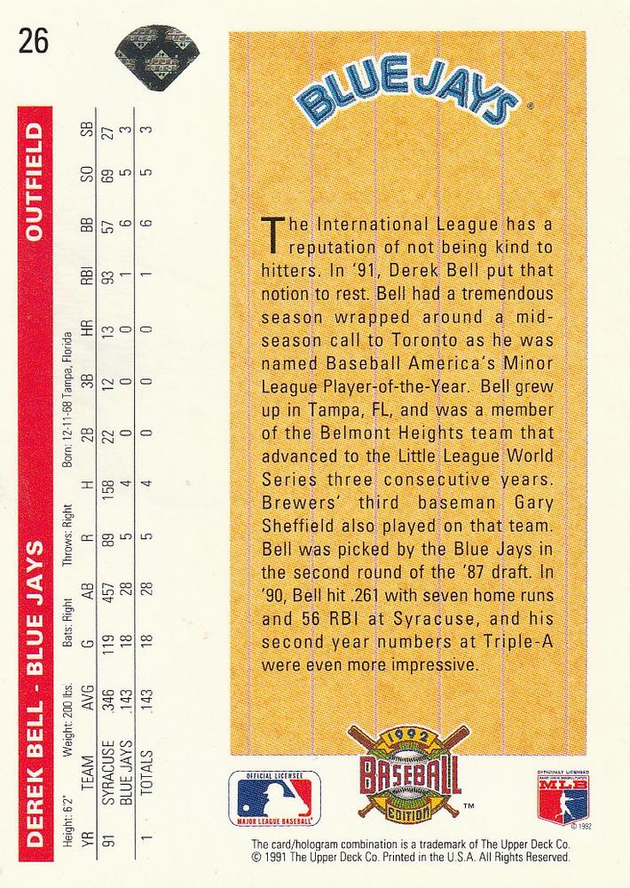 Derek Bell  baseball card collectible - Main Image 2