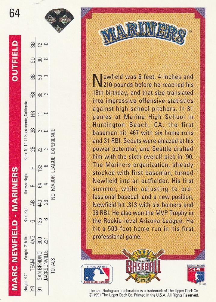 Marc Newfield  baseball card collectible - Main Image 2