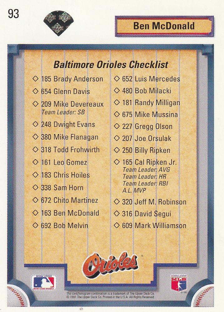 Ben McDonald  baseball card collectible - Main Image 2