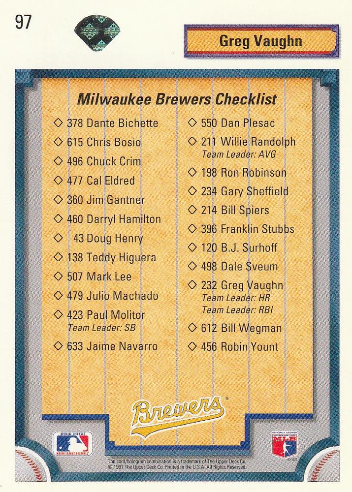 Greg Vaughn  baseball card collectible - Main Image 2