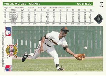 Willie McGee  baseball card collectible - Main Image 2