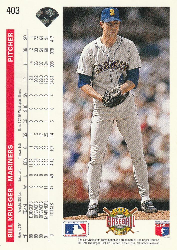 Bill Krueger  baseball card collectible - Main Image 2