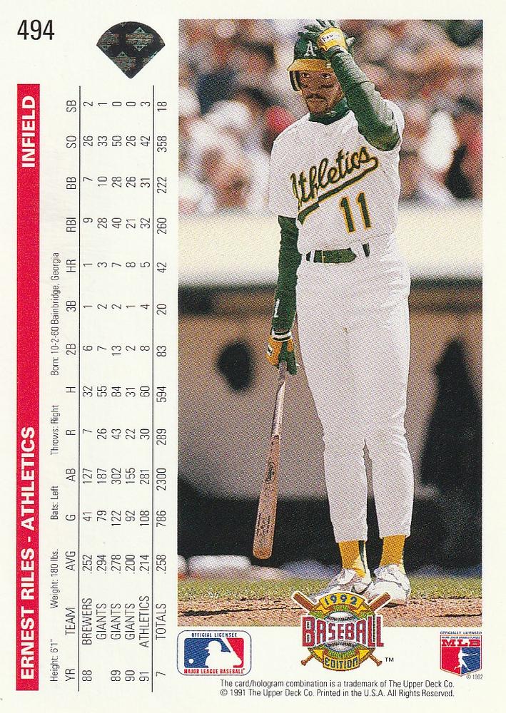 Ernest Riles  baseball card collectible - Main Image 2