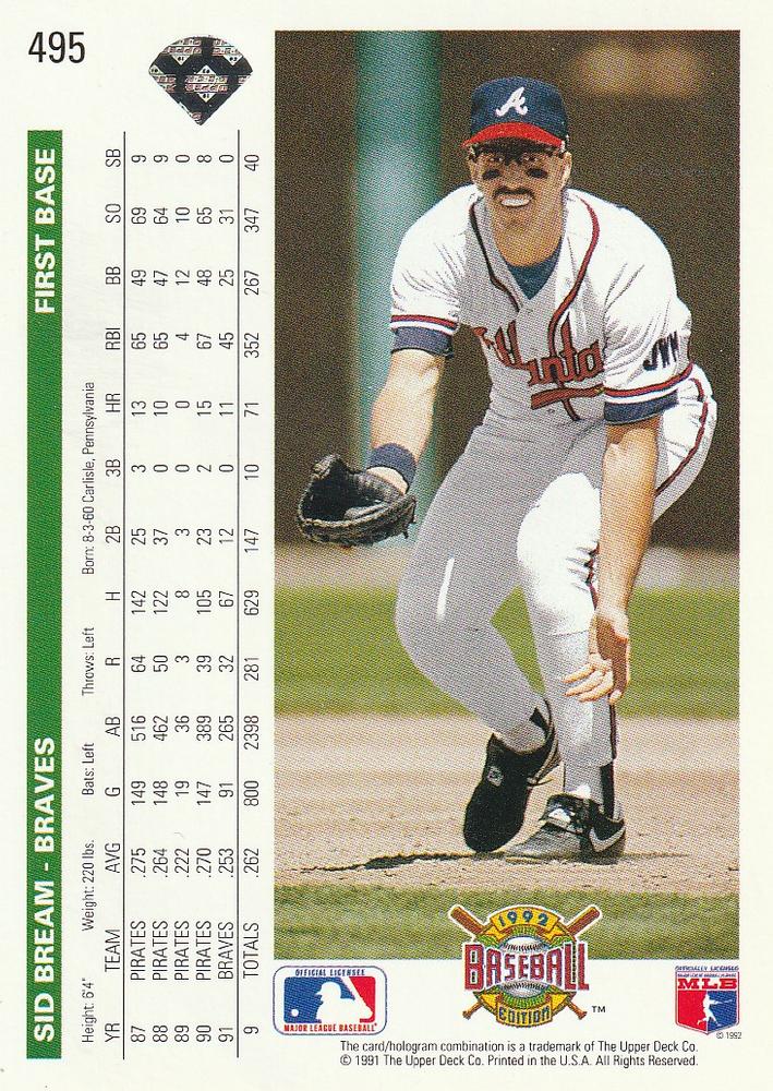 Sid Bream  baseball card collectible - Main Image 2