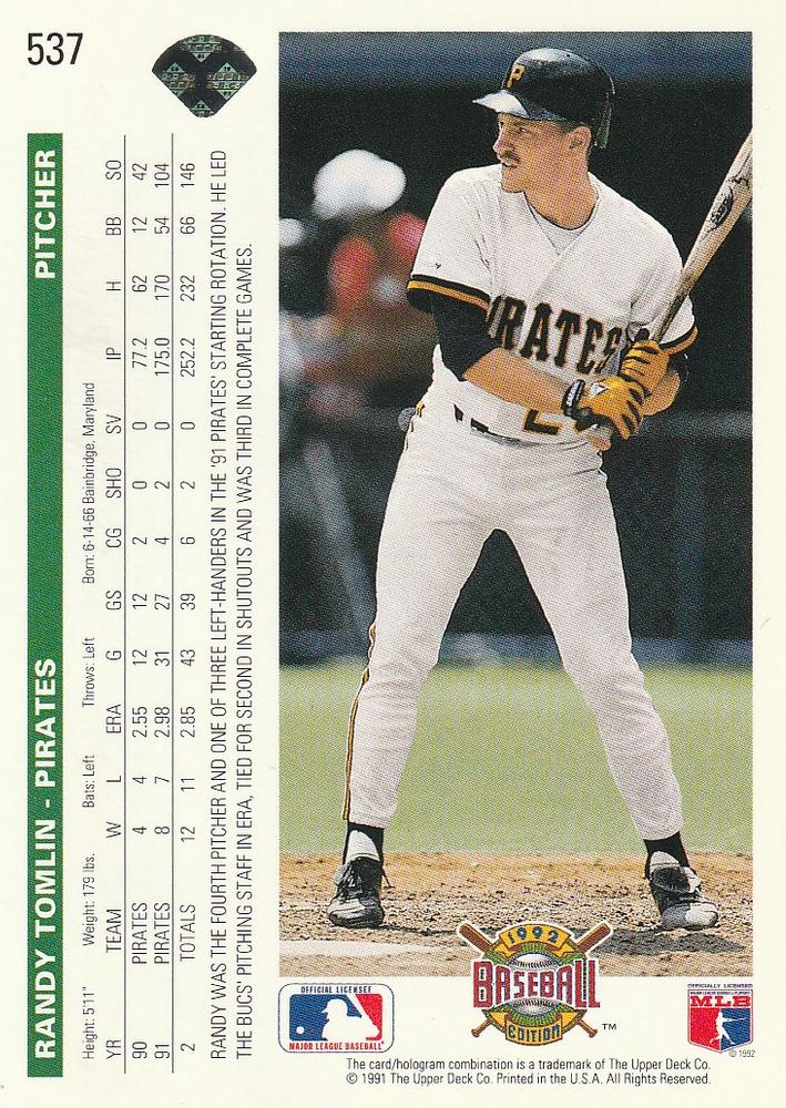 Randy Tomlin  baseball card collectible - Main Image 2