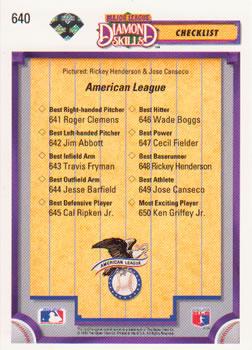 Diamond Skills Checklist (Rickey Henderson / Jose Canseco)  baseball card collectible - Main Image 2