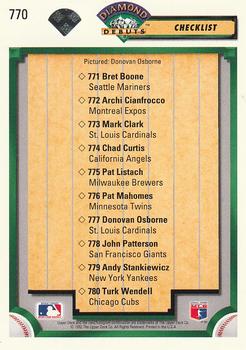 Diamond Debuts Checklist (Donovan Osborne)  baseball card collectible - Main Image 2