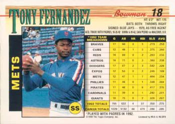 Tony Fernandez  baseball card collectible - Main Image 2