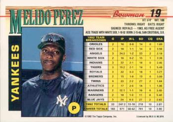 Melido Perez  baseball card collectible - Main Image 2