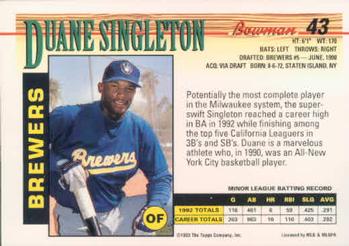 Duane Singleton  baseball card collectible - Main Image 2