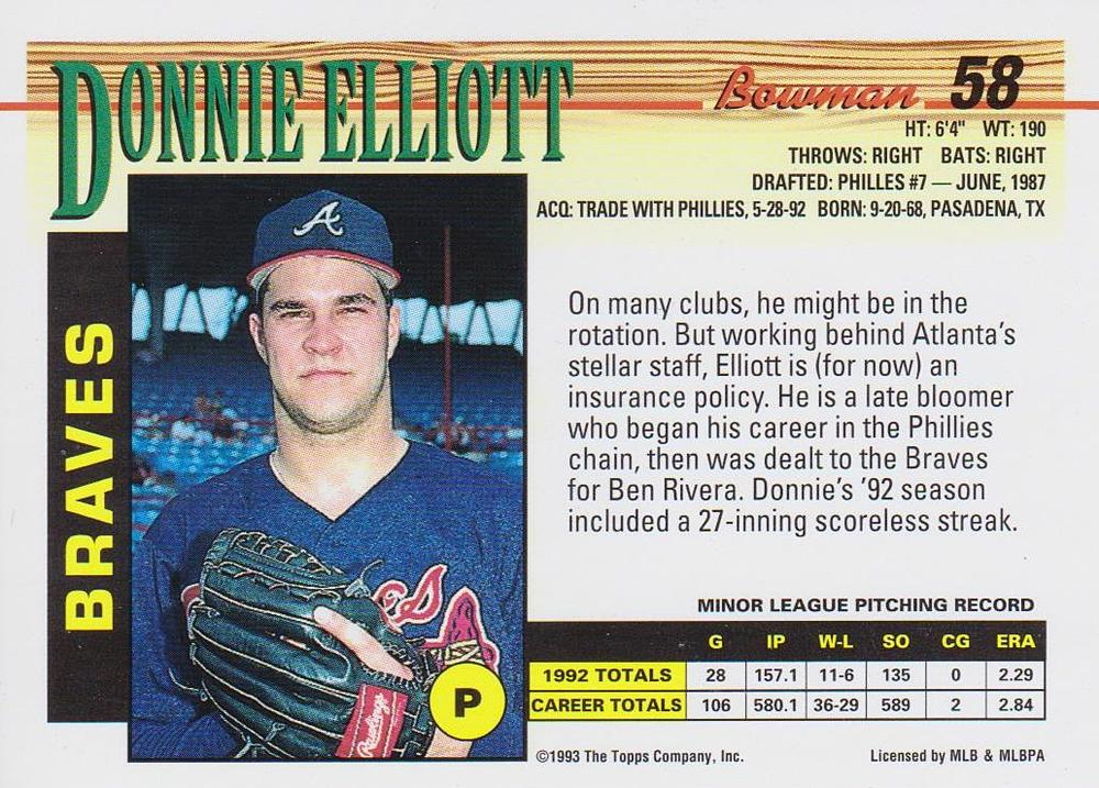 Donnie Elliott  baseball card collectible - Main Image 2
