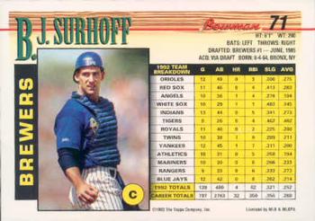 B.J. Surhoff  baseball card collectible - Main Image 2